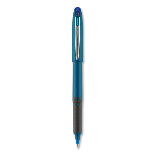 Uni-ball Grip Roller Ball Pen, Stick, Micro 0.5 mm, Blue Ink, Blue Barrel, Dozen 60705
