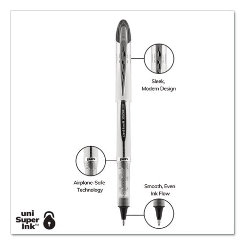 Uni-ball VISION ELITE Roller Ball Pen, Stick, Bold 0.8 mm, Black Ink, White-Black Barrel 61231