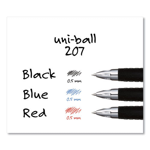 Uni-ball Signo 207 Gel Pen, Retractable, Micro 0.5 mm, Black Ink, Smoke-Black Barrel, Dozen 61255
