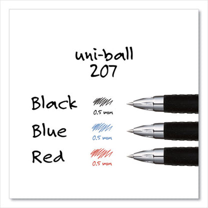 Uni-ball Signo 207 Gel Pen, Retractable, Micro 0.5 mm, Red Ink, Smoke-Black-Red Barrel, Dozen 61257