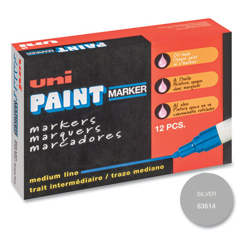 uni-Paint Permanent Marker, Medium Bullet Tip, Metallic Silver 63614
