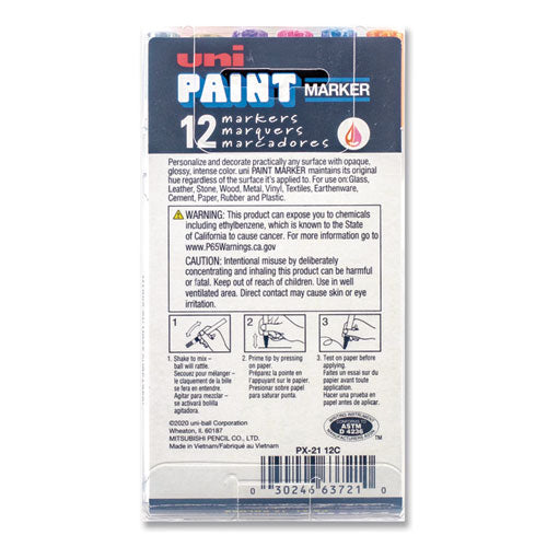 uni-Paint Permanent Marker, Fine Bullet Tip, Assorted Colors, 12-Set 63721