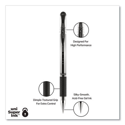 Uni-ball Signo GRIP Gel Pen, Stick, Medium 0.7 mm, Black Ink, Silver-Black Barrel, Dozen 65450