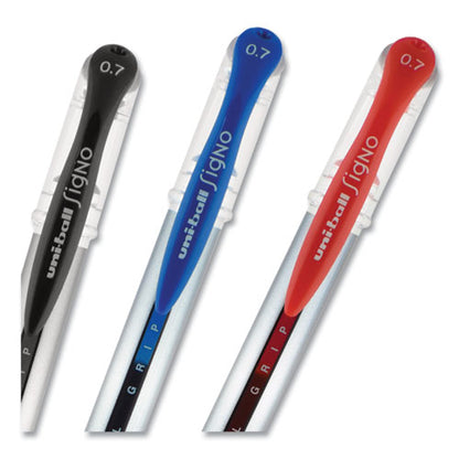 Uni-ball Signo GRIP Gel Pen, Stick, Medium 0.7 mm, Blue Ink, Silver-Blue Barrel, Dozen 65451