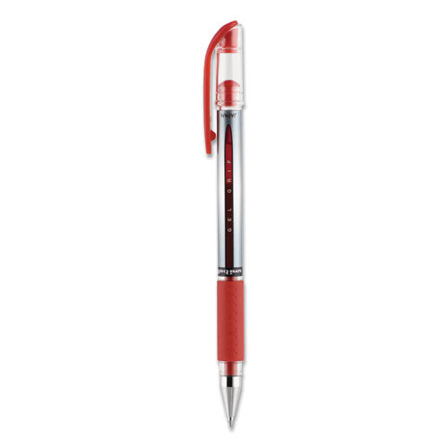 Uni-ball Signo GRIP Gel Pen, Stick, Medium 0.7 mm, Red Ink, Silver-Red Barrel, Dozen 65452
