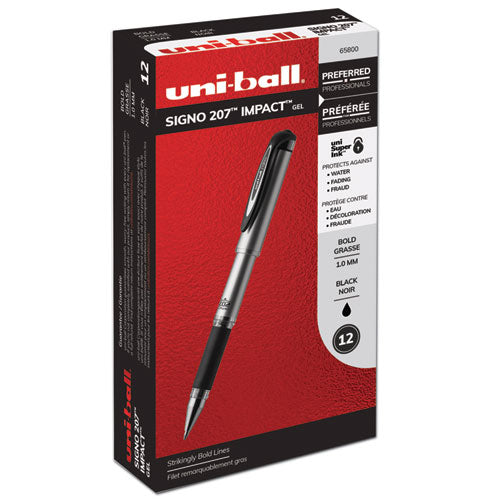 Uni-ball 207 Impact Gel Pen, Stick, Bold 1 mm, Black Ink, Silver-Black Barrel 65800