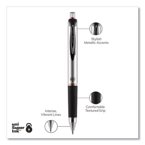 Uni-ball 207 Impact Gel Pen, Retractable, Bold 1 mm, Red Ink, Black-Red Barrel 65872