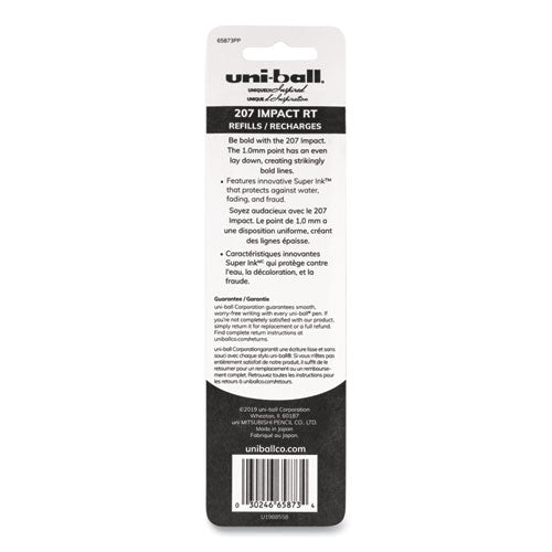 Uni-ball Refill for Gel 207 IMPACT RT Roller Ball Pens, Bold Conical Tip, Black Ink, 2-Pack 65873PP