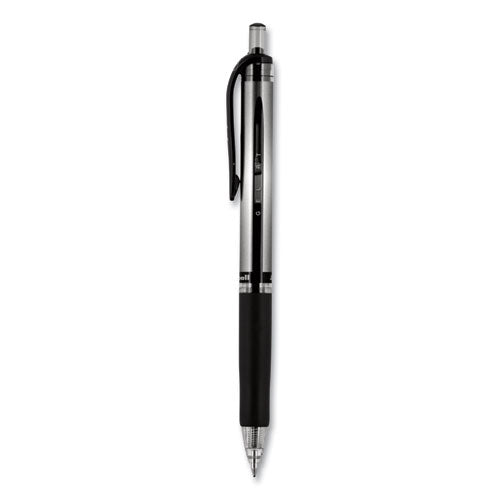 Uni-ball Signo Gel Pen, Retractable, Medium 0.7 mm, Black Ink, Black-Metallic Accents Barrel, Dozen 65940