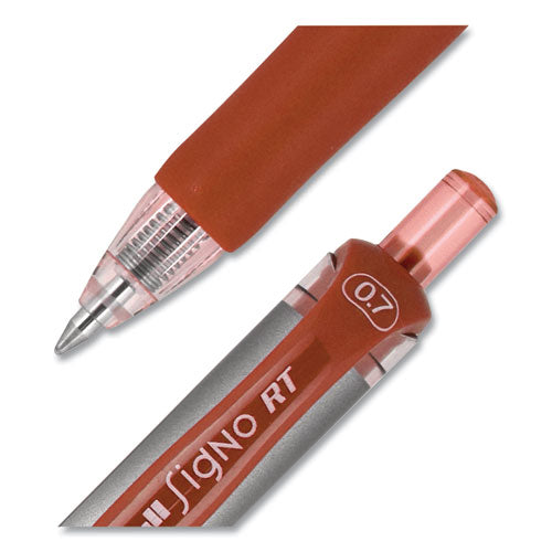 Uni-ball Signo Gel Pen, Retractable, Medium 0.7 mm, Red Ink, Red-Metallic Accents Barrel, Dozen 65942