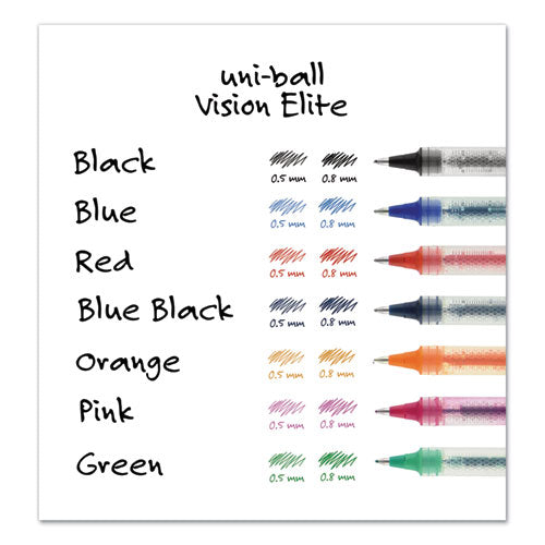 Uni-ball VISION ELITE Roller Ball Pen, Stick, Bold 0.8 mm, Blue Ink, White-Blue Barrel 69024