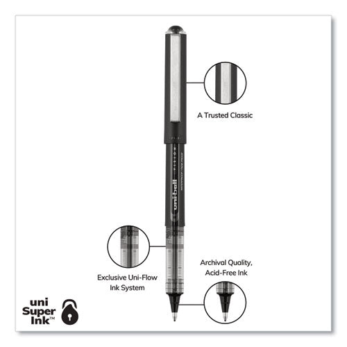 Uni-ball VISION Roller Ball Pen, Stick, Bold 1 mm, Black Ink, Black Barrel, Dozen 70128