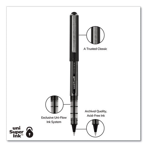 Uni-ball VISION Roller Ball Pen, Stick, Bold 1 mm, Blue Ink, Black-Blue Barrel, Dozen 70129