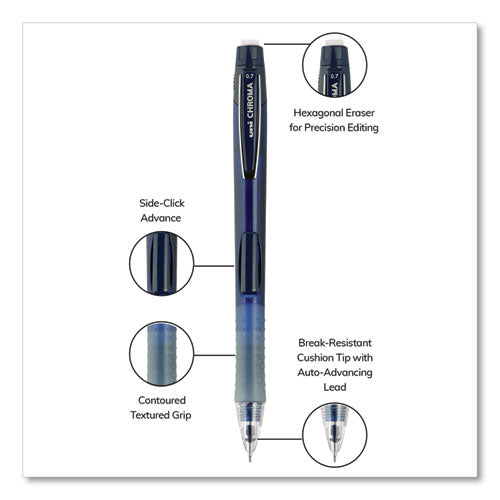 Uni-ball Chroma Mechanical Pencil, 0.7 mm, HB (#2), Black Lead, Cobalt Barrel, Dozen 70134