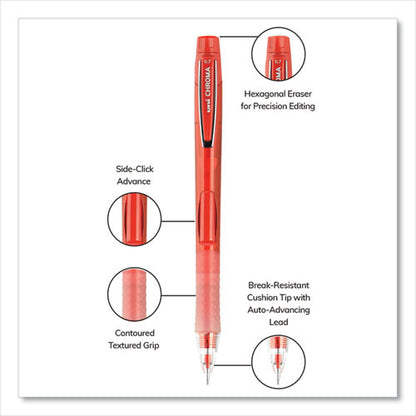 Uni-ball Chroma Mechanical Pencil, 0.7 mm, HB (#2), Black Lead, Red Barrel, Dozen 70135