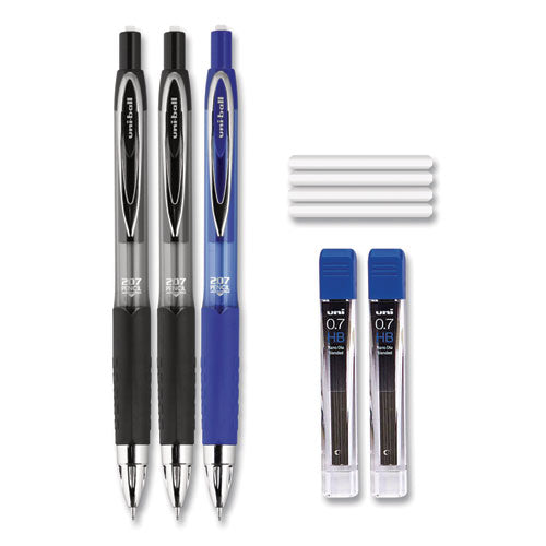 Uni-ball 207 Mechanical Pencil with Lead and Eraser Refills, 0.7 mm, HB (#2), Black Lead, Assorted Barrel Colors, 3-Set 70139