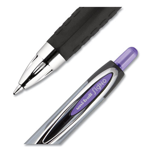 Uni-ball Signo 207 Gel Pen, Retractable, Medium 0.7 mm, Purple Ink, Smoke-Black-Purple Barrel, Dozen 70221