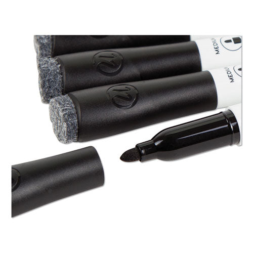 U Brands Medium Point Low-Odor Dry-Erase Markers with Erasers, Medium Bullet Tip, Black, Dozen 2922U00-12