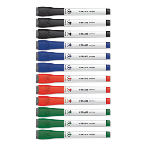 U Brands Medium Point Low-Odor Dry-Erase Markers with Erasers, Medium Bullet Tip, Assorted Colors, 12-Pack 3980U00-12