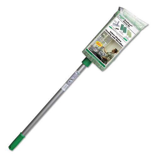 Unger SpeedClean Window Cleaning Kit, Aluminum, 72" Extension Pole, 8" Pad Holder, Silver-Green WNK01