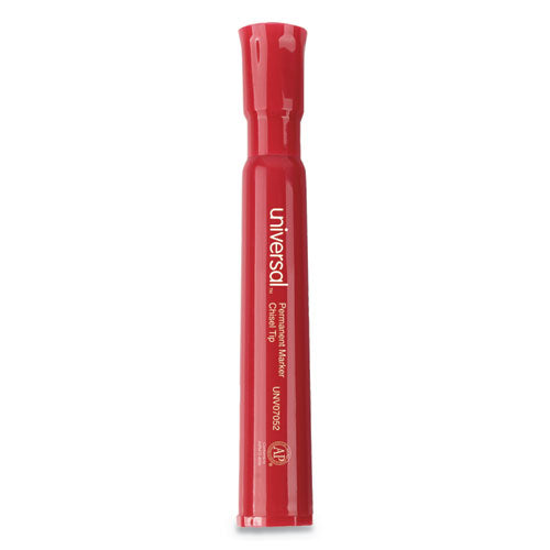 Universal Chisel Tip Permanent Marker, Broad Chisel Tip, Red, Dozen UNV07052