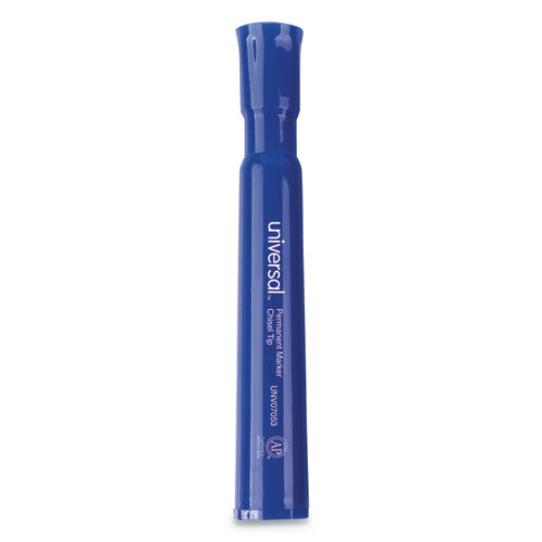 Universal Chisel Tip Permanent Marker, Broad Chisel Tip, Blue, Dozen UNV07053