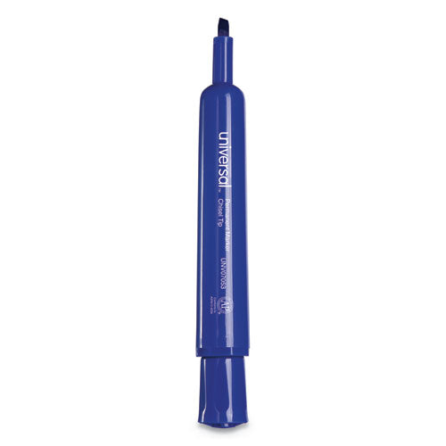 Universal Chisel Tip Permanent Marker, Broad Chisel Tip, Blue, Dozen UNV07053