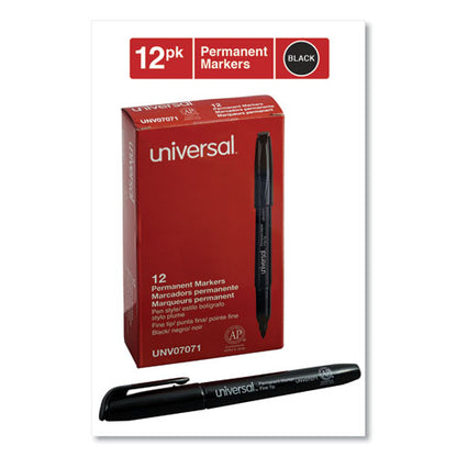 Universal Pen-Style Permanent Marker, Fine Bullet Tip, Black, Dozen UNV07071