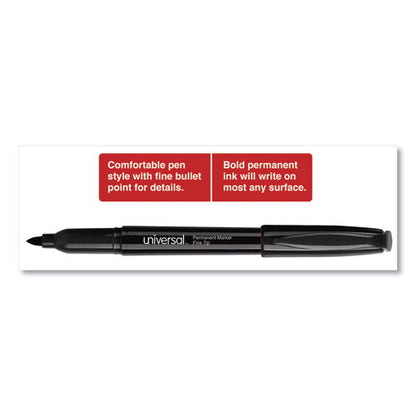 Universal Pen-Style Permanent Marker, Fine Bullet Tip, Black, Dozen UNV07071