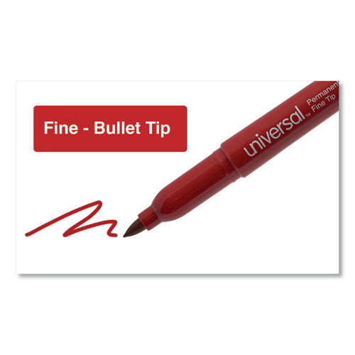 Universal Pen-Style Permanent Marker, Fine Bullet Tip, Red, Dozen UNV07072