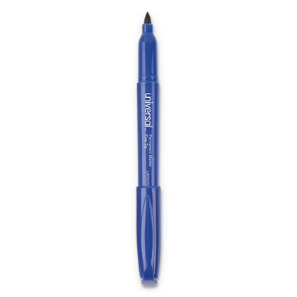 Universal Pen-Style Permanent Marker, Fine Bullet Tip, Blue, Dozen UNV07073