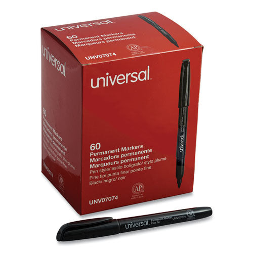Universal Pen-Style Permanent Marker Value Pack, Fine Bullet Tip, Black, 60-Pack UNV07074