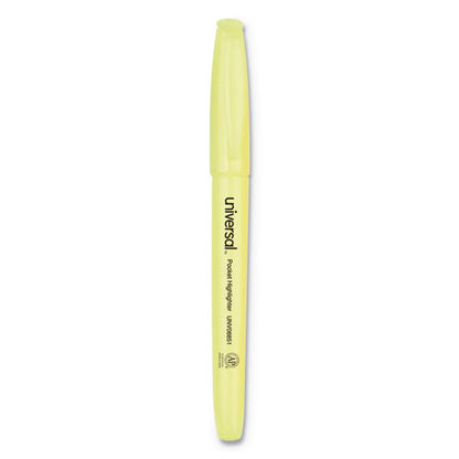 Universal Pocket Highlighters, Fluorescent Yellow Ink, Chisel Tip, Yellow Barrel, Dozen UNV08851