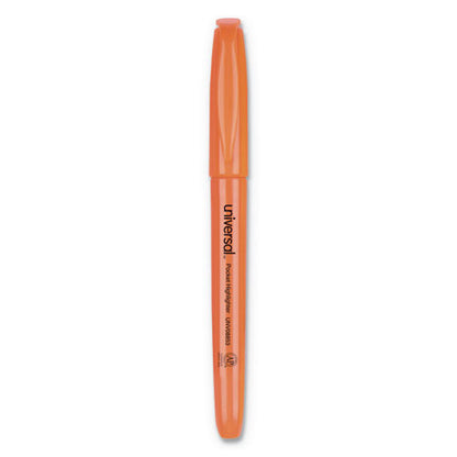 Universal Pocket Highlighters, Fluorescent Orange Ink, Chisel Tip, Orange Barrel, Dozen UNV08853
