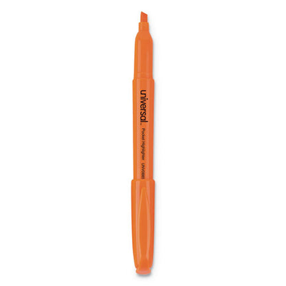 Universal Pocket Highlighters, Fluorescent Orange Ink, Chisel Tip, Orange Barrel, Dozen UNV08853