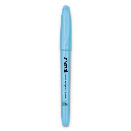 Universal Pocket Highlighters, Fluorescent Blue Ink, Chisel Tip, Blue Barrel, Dozen UNV08854