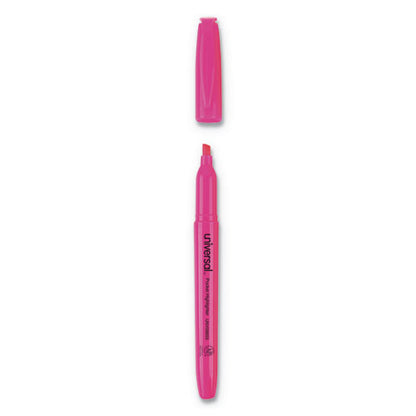 Universal Pocket Highlighters, Fluorescent Pink Ink, Chisel Tip, Pink Barrel, Dozen UNV08855