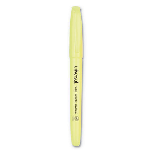 Universal Pocket Highlighter Value Pack, Fluorescent Yellow Ink, Chisel Tip, Yellow Barrel, 36-Pack UNV08856