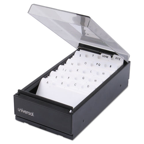 Universal Business Card File, Holds 600 2 x 3.5 Cards, 4.25 x 8.25 x 2.5, Metal-Plastic, Black UNV10601