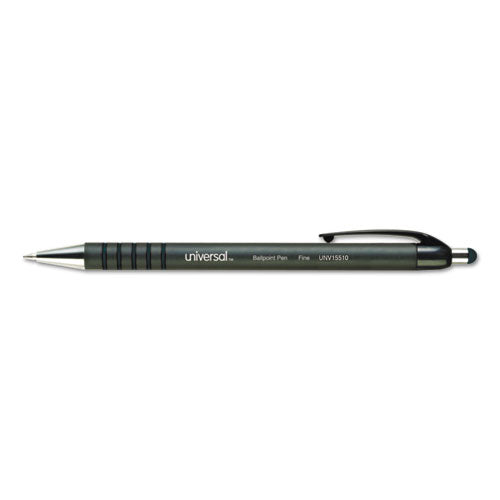 Universal Ballpoint Pen, Retractable, Medium 1 mm, Black Ink, Black Barrel, Dozen UNV15510