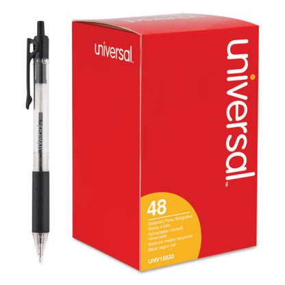 Universal Comfort Grip Ballpoint Pen, Retractable, Medium 1 mm, Black Ink, Clear Barrel, 48-Pack UNV15533