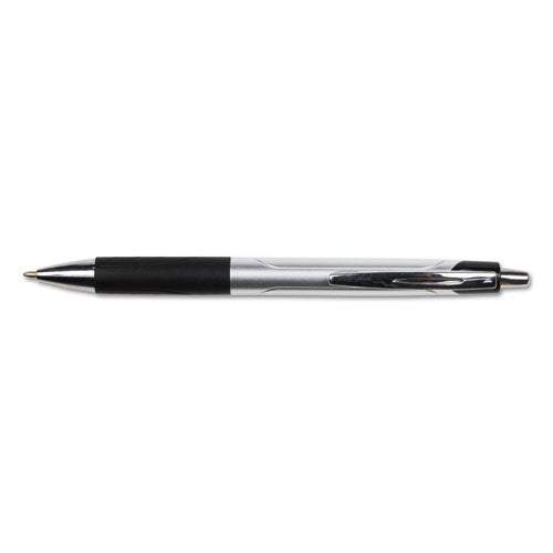 Universal Comfort Grip Ballpoint Pen, Retractable, Medium 1 mm, Black Ink, Silver Barrel, Dozen UNV15540