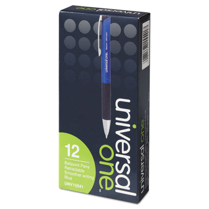 Universal Comfort Grip Ballpoint Pen, Retractable, Medium 1 mm, Blue Ink, Blue Barrel, Dozen UNV15541