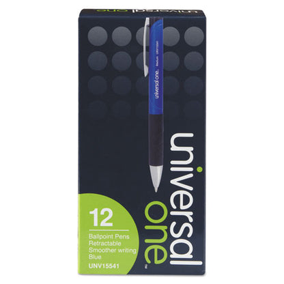 Universal Comfort Grip Ballpoint Pen, Retractable, Medium 1 mm, Blue Ink, Blue Barrel, Dozen UNV15541