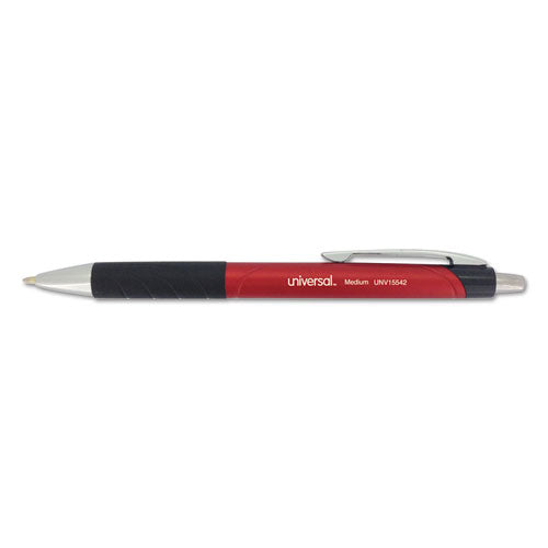 Universal Comfort Grip Ballpoint Pen, Retractable, Medium 1 mm, Red Ink, Red Barrel, Dozen UNV15542