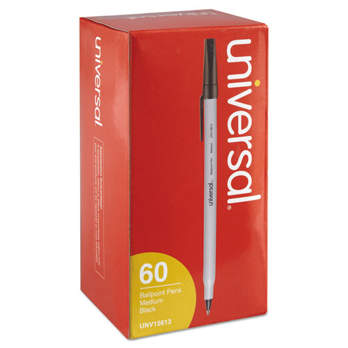 Universal Ballpoint Pen Value Pack, Stick, Medium 1 mm, Black Ink, Gray Barrel, 60-Pack UNV15613