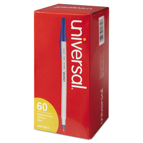 Universal Ballpoint Pen Value Pack, Stick, Medium 1 mm, Blue Ink, Gray Barrel, 60-Pack UNV15614