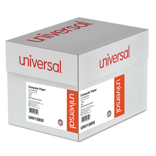 Universal Printout Paper, 1-Part, 15lb, 14.88 x 11, White-Green Bar, 3,000-Carton UNV15850