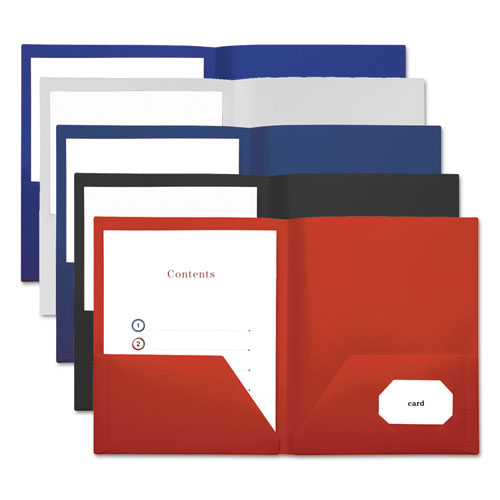 Universal Two-Pocket Plastic Folders, 100-Sheet Capacity, 11 x 8.5, Navy Blue, 10-Pack UNV20541