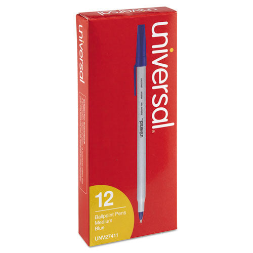 Universal Ballpoint Pen, Stick, Medium 1 mm, Blue Ink, Gray Barrel, Dozen UNV27411